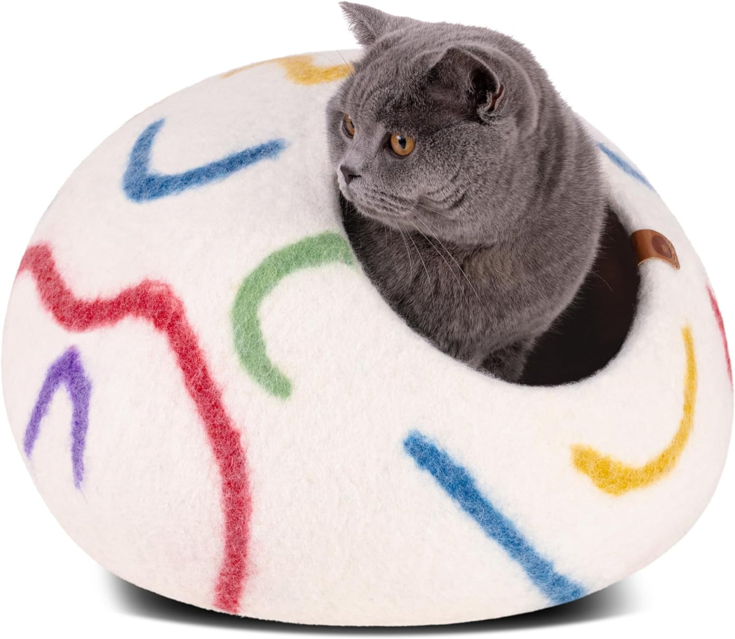 Premium Felt Cat Bed Cave - Handmade 100% Merino Wool Bed for Cats and Kittens