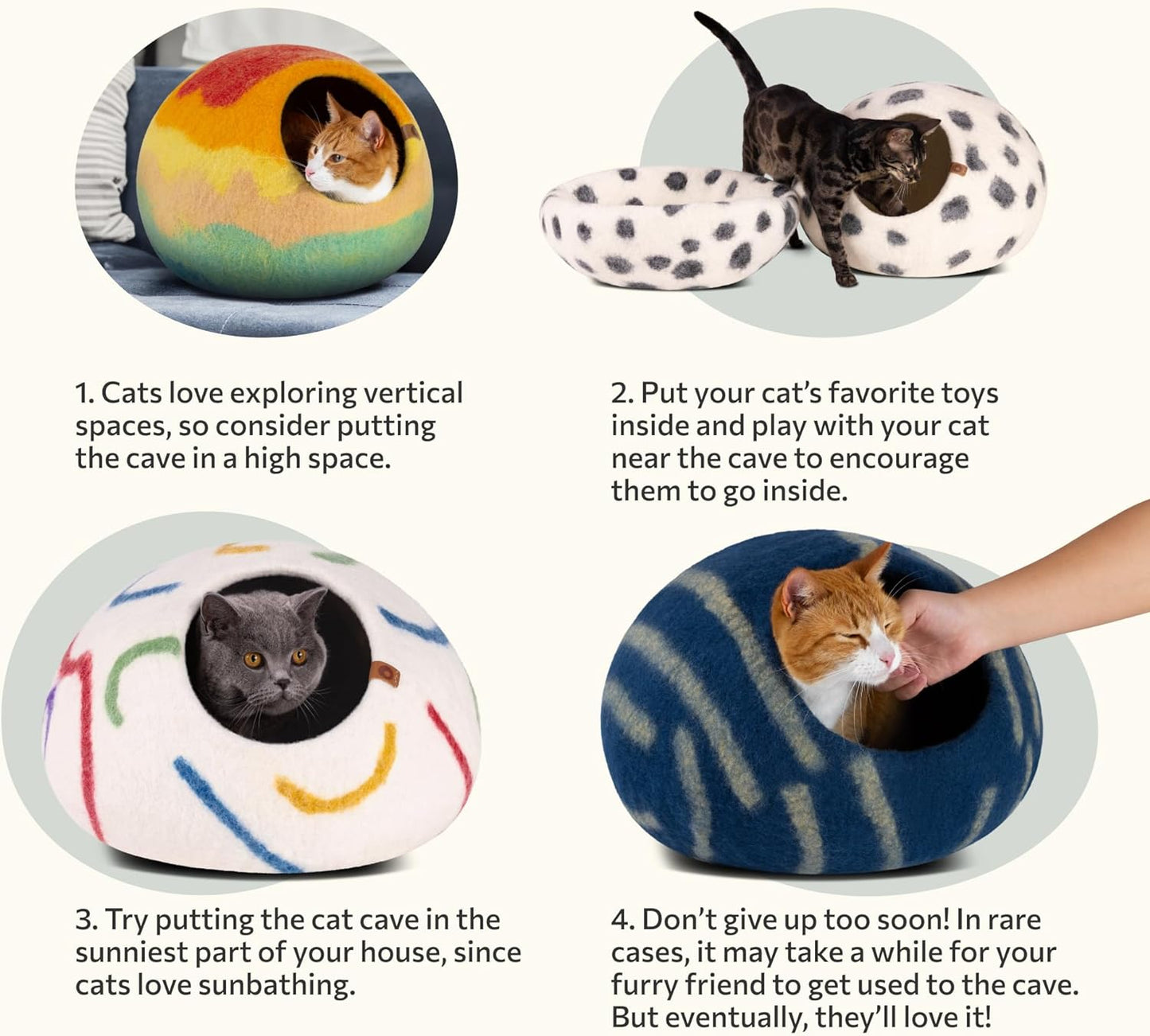 Premium Felt Cat Bed Cave - Handmade 100% Merino Wool Bed for Cats and Kittens