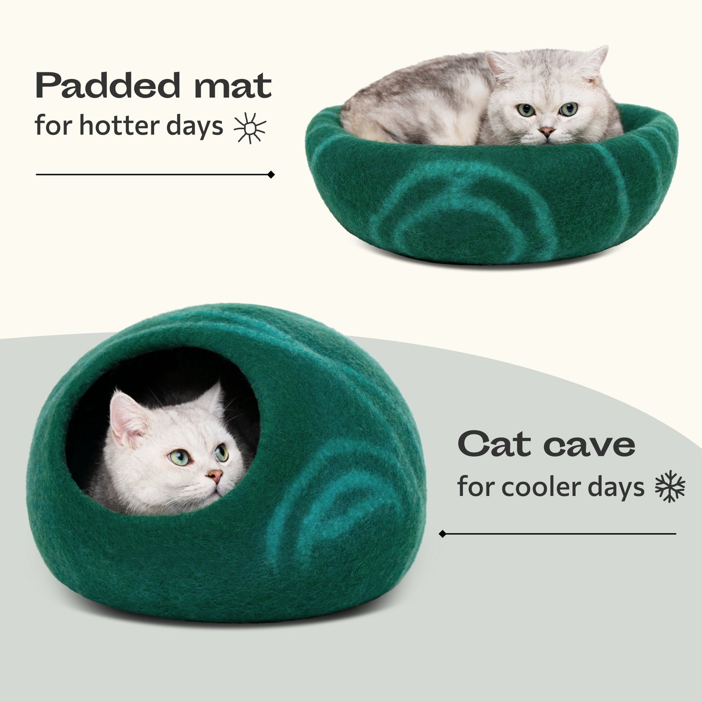 green cat cave is suitable for cooler and for hotter days
