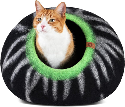 Premium Felt Cat Bed Cave - Handmade Merino Wool Bed for Cats and Kittens