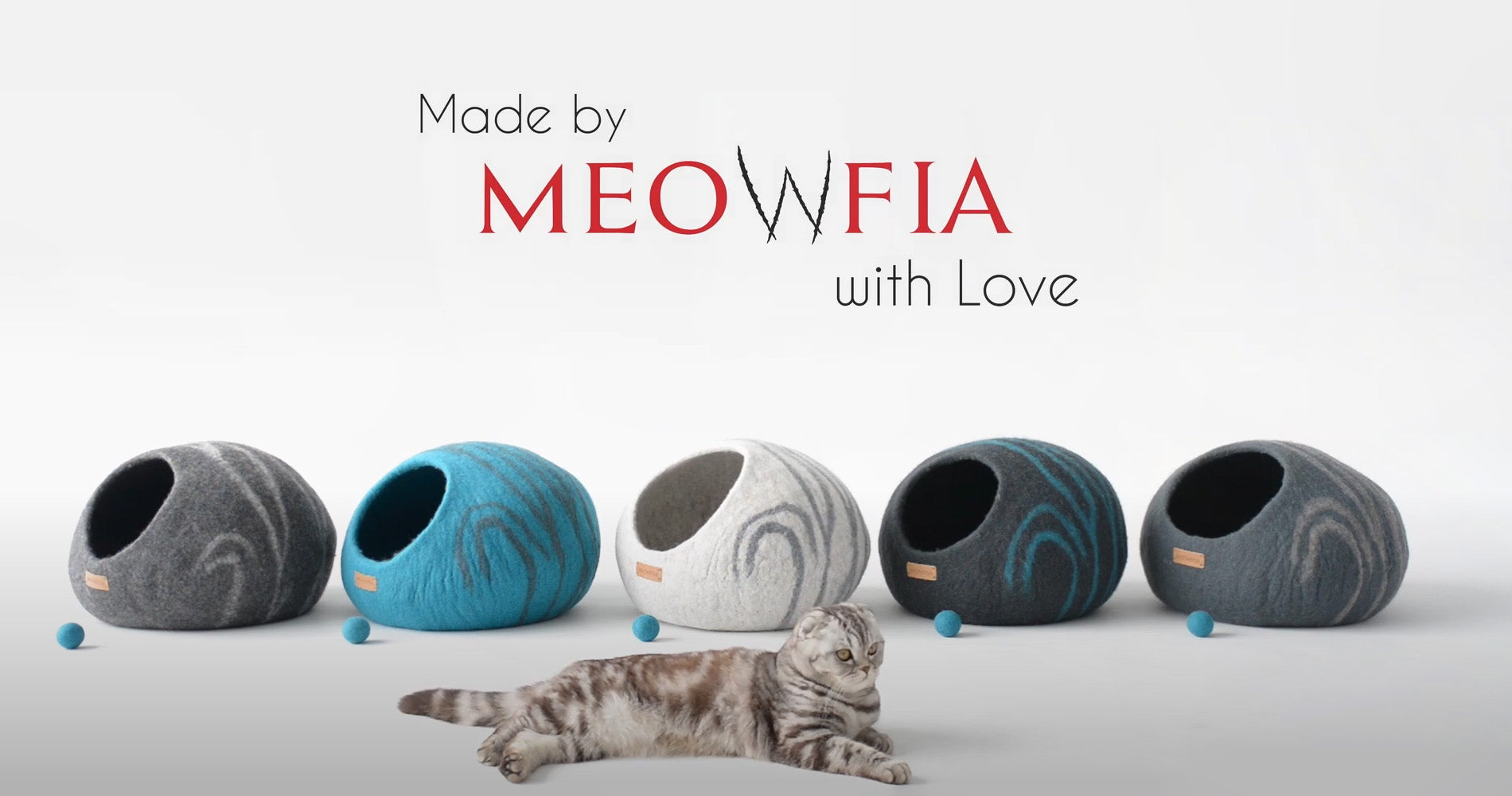 Load video: Meowfia Handmade Felt Eco Friendly Premium Cat Bed Cave from 100% Merino Wool